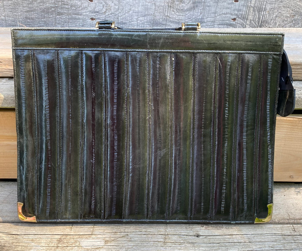 Black Eel Skin Briefcase For Men And Women - City Girl Designer Vintage Closet