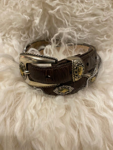 Brown Leather Brighton Belt With Silver plated Buckle And Embellishments Sz Small - City Girl Designer Vintage Closet