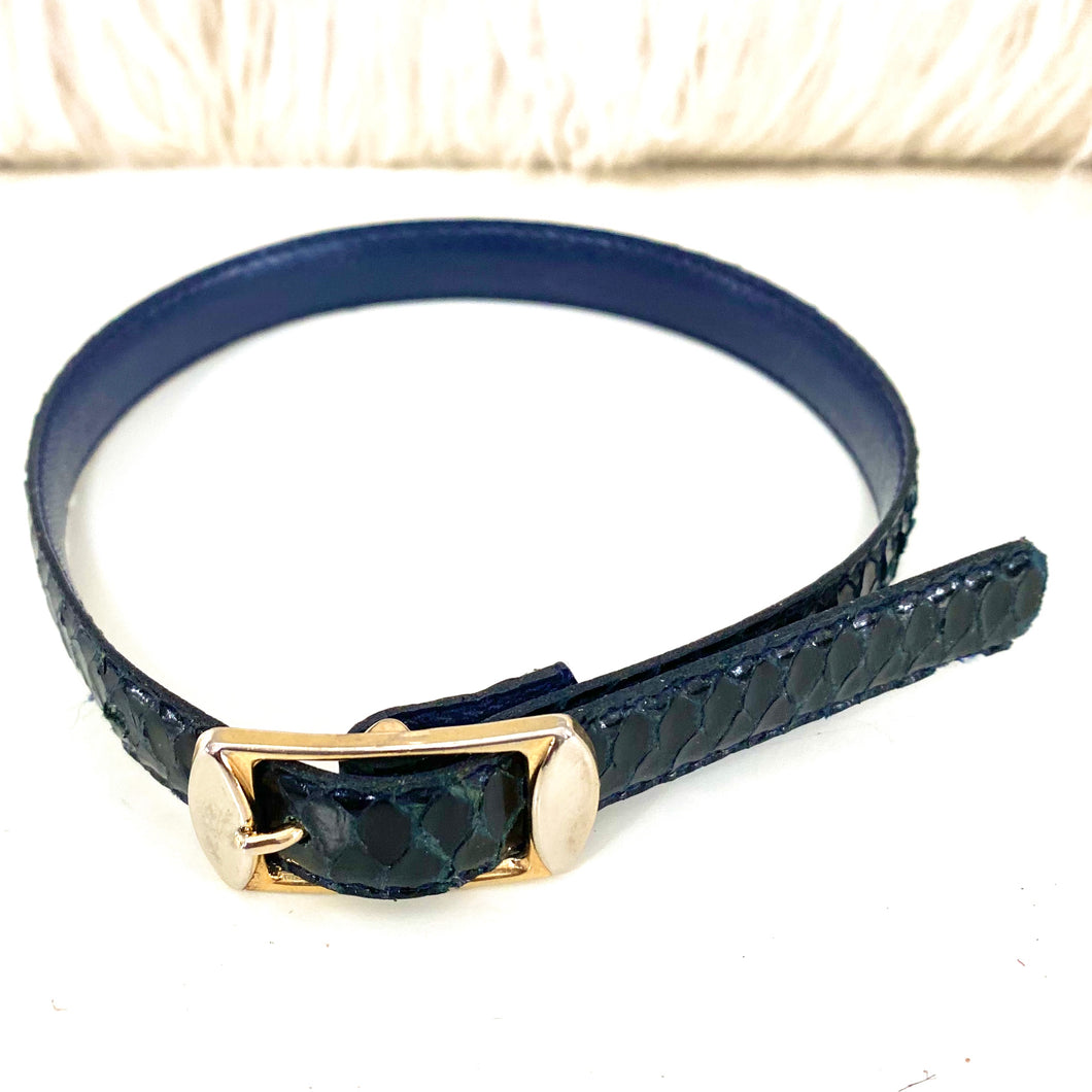 Saphire Blue Reptile Leather  Dog Collar - City Girl Designer Vintage Closet