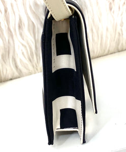 Bvlgari Signed Black And Cream Nylon And  Leather  Adjustable Shoulder Bag. - City Girl Designer Vintage Closet