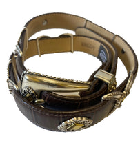 Brown Leather Brighton Belt With Silver plated Buckle And Embellishments Sz Small - City Girl Designer Vintage Closet