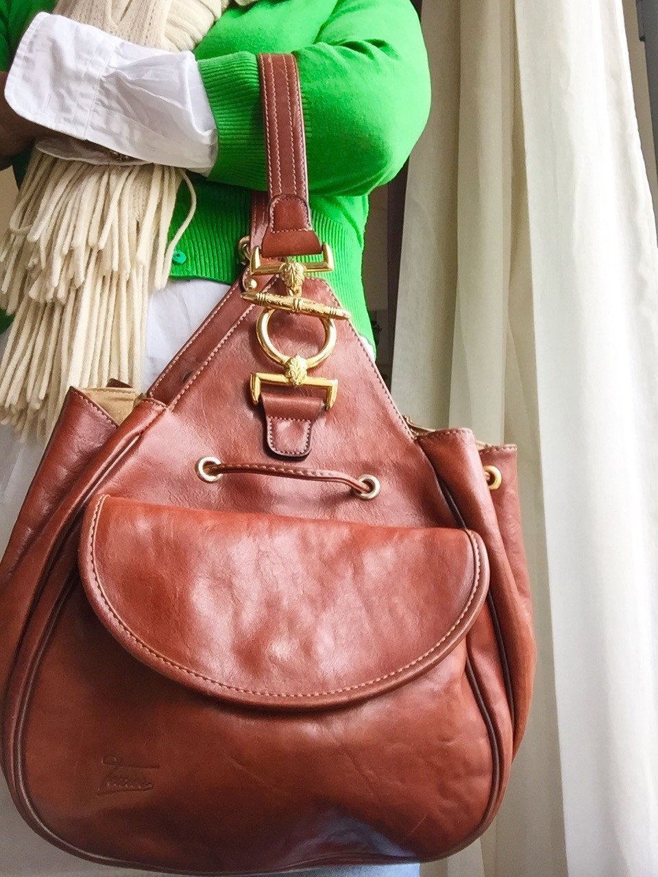Vinatge Texier Made In Paris Carmel leather Cross Body Bag - City Girl Designer Vintage Closet