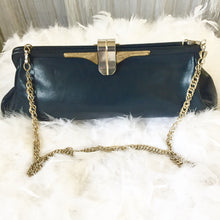 Navy Blue Leather 1940's Frame Bag With Chain Strap - City Girl Designer Vintage Closet