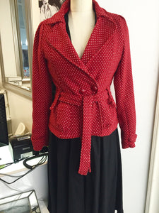 Red Poka Dot Fitted Blazer  Sz M - City Girl Designer Vintage Closet