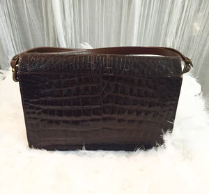 Chocolate Brown Exotic Leather 1940's Flap Bag - City Girl Designer Vintage Closet