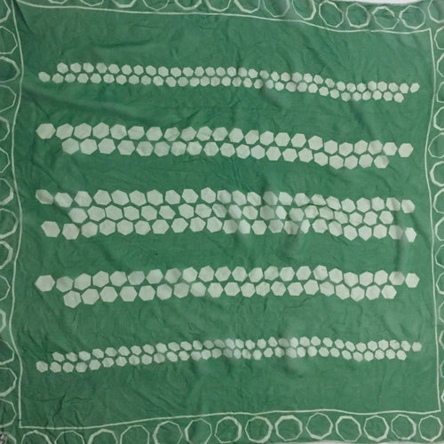 Green And White  Silk blend Chiffon Print Vintage Scarf 30