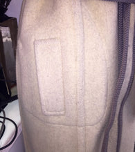 Knee Length Grey And Cream Reversible Wool Wrap Knee Length Coat Sz S - City Girl Designer Vintage Closet