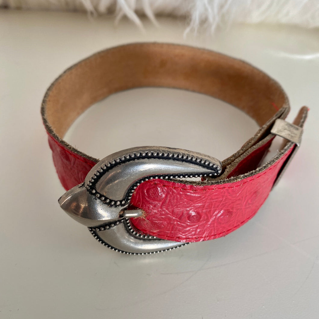 Red Ostrich Skin Leather Dog Collar Sz Small - City Girl Designer Vintage Closet