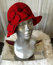Red Felt Cloche Hat With Felt Flower Detail - City Girl Designer Vintage Closet