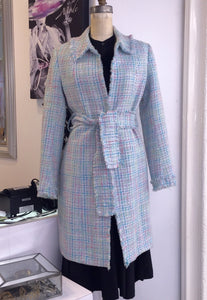 Lea Rome Knee Length Boucle Jacket  Made In France Sz 42 - City Girl Designer Vintage Closet
