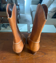 Tan Leather Cowboy boots With Cream Color Top Stitching 8.5 - City Girl Designer Vintage Closet