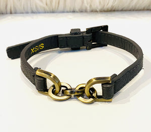 Grey Vegan Leather Dog Collar With Chain Detail Sz Small - City Girl Designer Vintage Closet