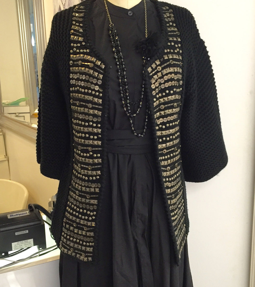 Sandra Asgelozzi  Beaded Wool Front Tie Sweater Sz S - City Girl Designer Vintage Closet