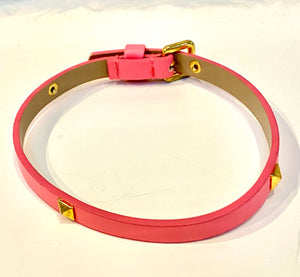 Bright Pink  Vegan Leather Dog Collar With Gold Stud Detail Sz Small - City Girl Designer Vintage Closet