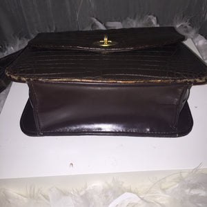 Chocolate Brown Matt Exotic Skin  Hand Bag 1940's - City Girl Designer Vintage Closet