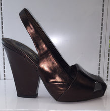 Yves Saint Laurant Bronze Square toe Sling Back Wedge Sz 7 Made in Italy $60 - City Girl Designer Vintage Closet