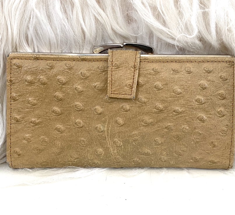 Vintage Made In Canada Buxton Cream Color Ostrich  Leather Wallet - City Girl Designer Vintage Closet