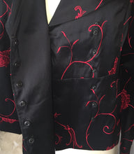 Rare Samuel Dong Black and Red  Satin Shawl Collar Jacket - City Girl Designer Vintage Closet