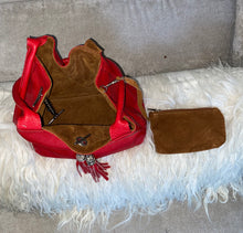 Red lamb skin leather Bucket tote Hand Bag - City Girl Designer Vintage Closet