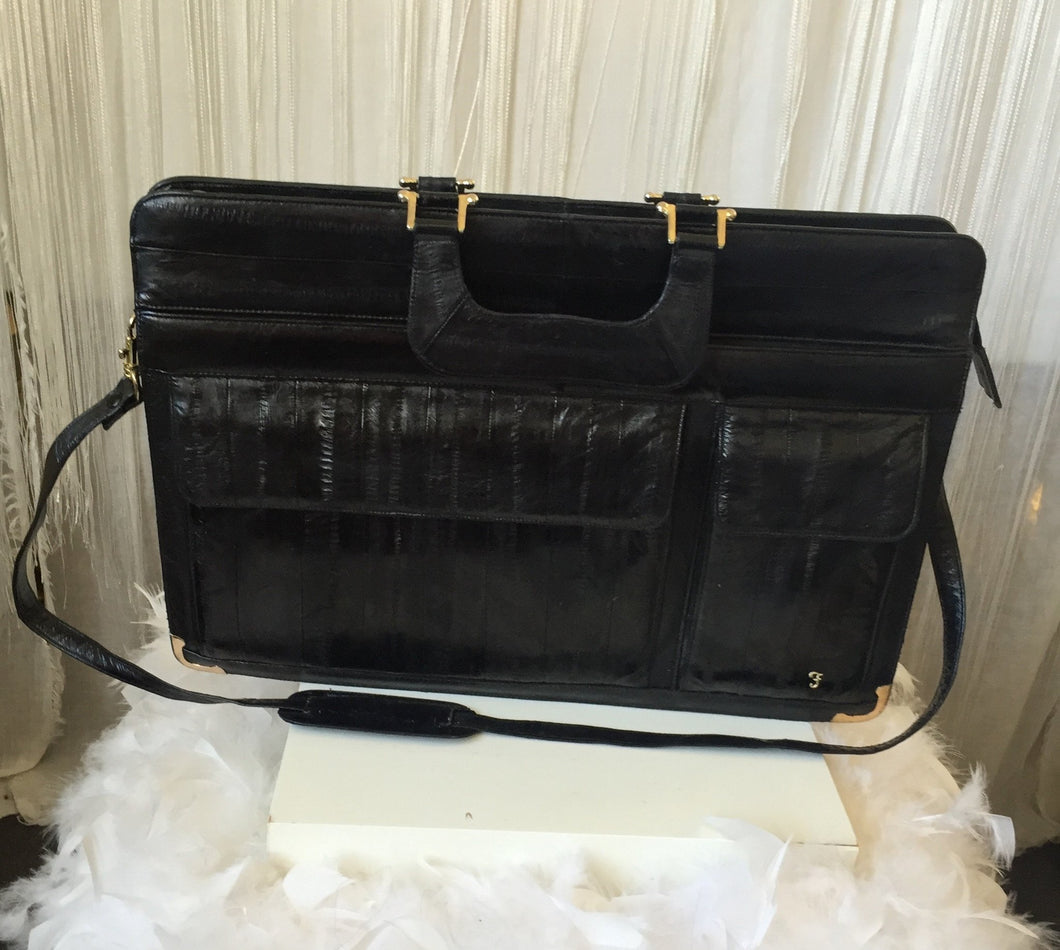 Black Eel Skin Briefcase - City Girl Designer Vintage Closet