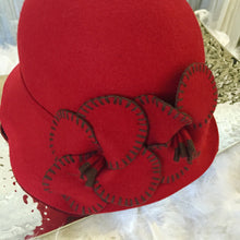 Red Felt Cloche Hat With Felt Flower Detail - City Girl Designer Vintage Closet