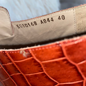 Escada Burnt Orange Embossed Leather Peep Toe Heel  Sz 9 - City Girl Designer Vintage Closet