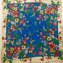 Royal Blue Floral Print Vintage Scarf 30"/30" - City Girl Designer Vintage Closet