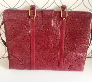 Ostrich Leather Briefcase Deep Rich Red - City Girl Designer Vintage Closet