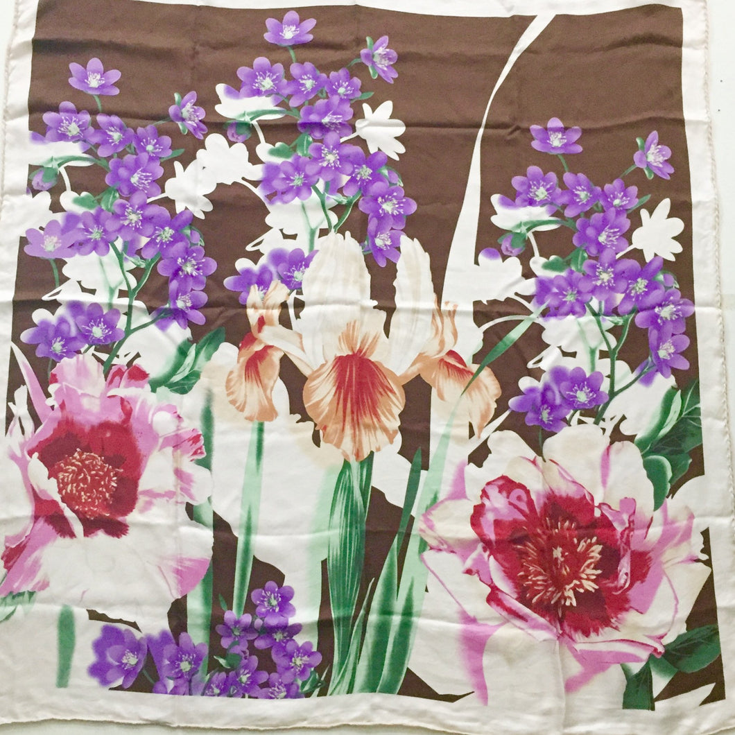 Extra Large Hand Rolled Silk Floral Print Vintage Scarf 30