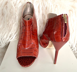 Escada Burnt Orange Embossed Leather Peep Toe Heel  Sz 9 - City Girl Designer Vintage Closet