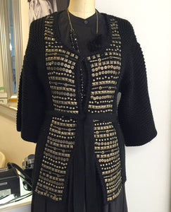Sandra Asgelozzi  Beaded Wool Front Tie Sweater Sz S - City Girl Designer Vintage Closet