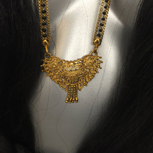 Gold Color And Black beaded Necklace 12" drop - City Girl Designer Vintage Closet